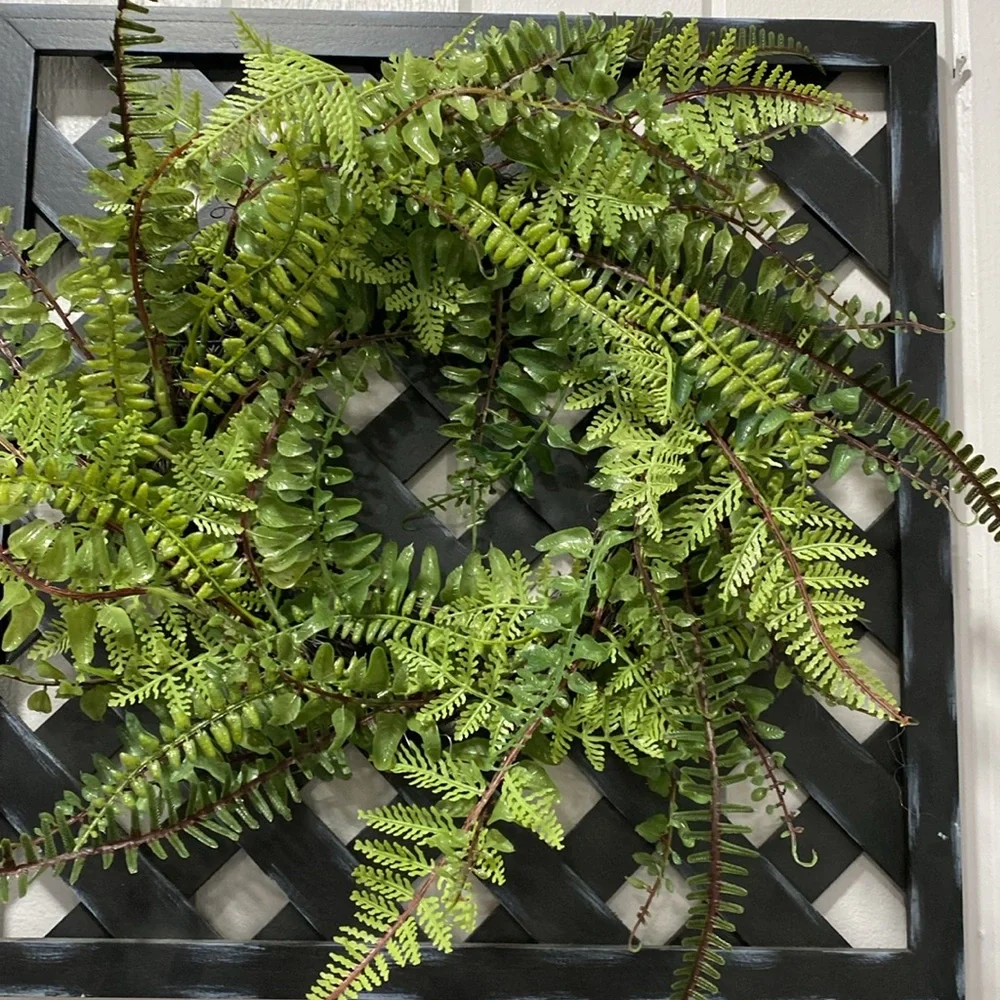 Green Fern Wreath on Black Lattice Frame